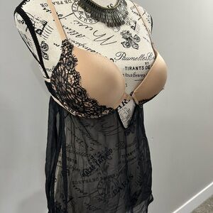 Elegant Black and Tan Lace La SENZA Hello Sugar Push Up Baby Doll Lingerie - 36B